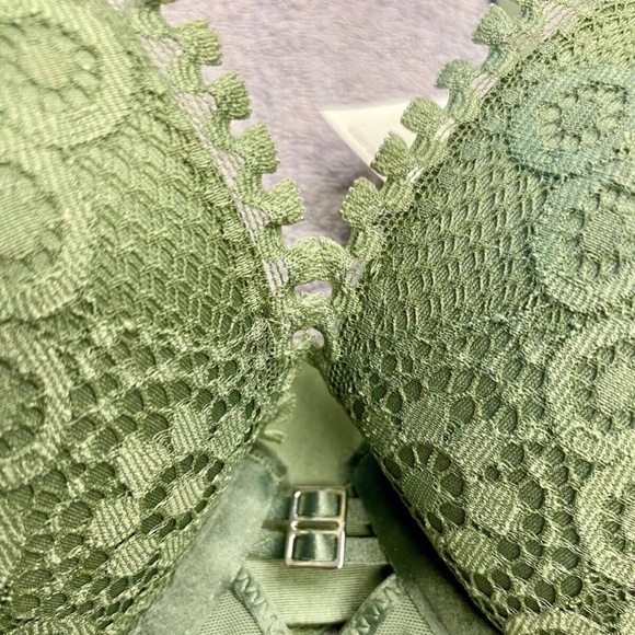 NWT Aerie Real Power Plunge Push Up Joy Lace Bra - Olive Fun - 32C - Picture 3 of 11